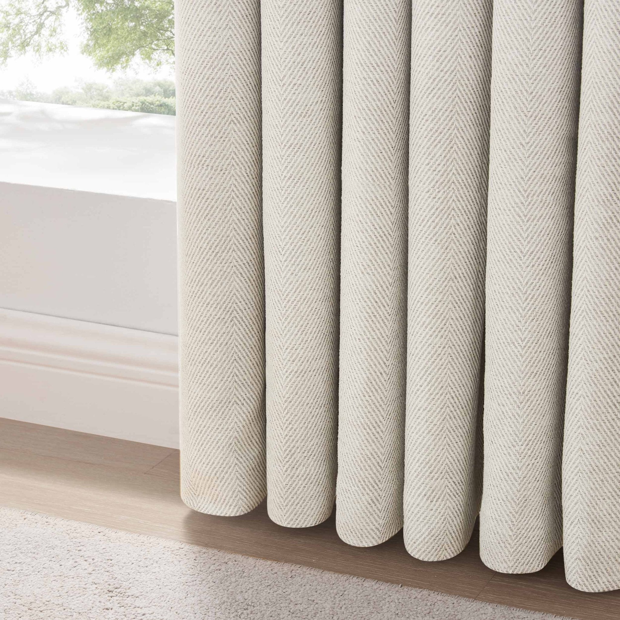 Dusklia - Herringbone Thermal Blackout Pencil Pleat Curtains - Off White