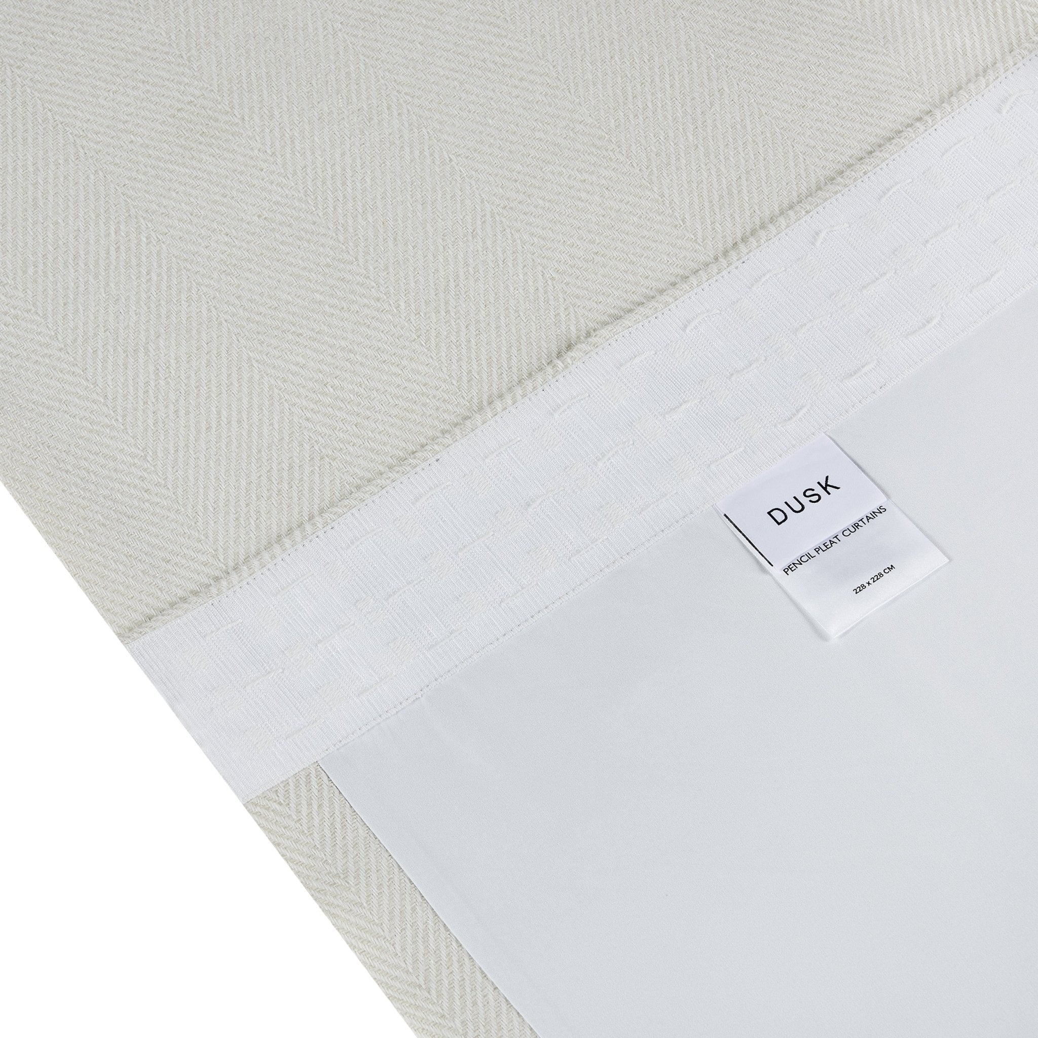 Dusklia - Herringbone Thermal Blackout Pencil Pleat Curtains - Off White