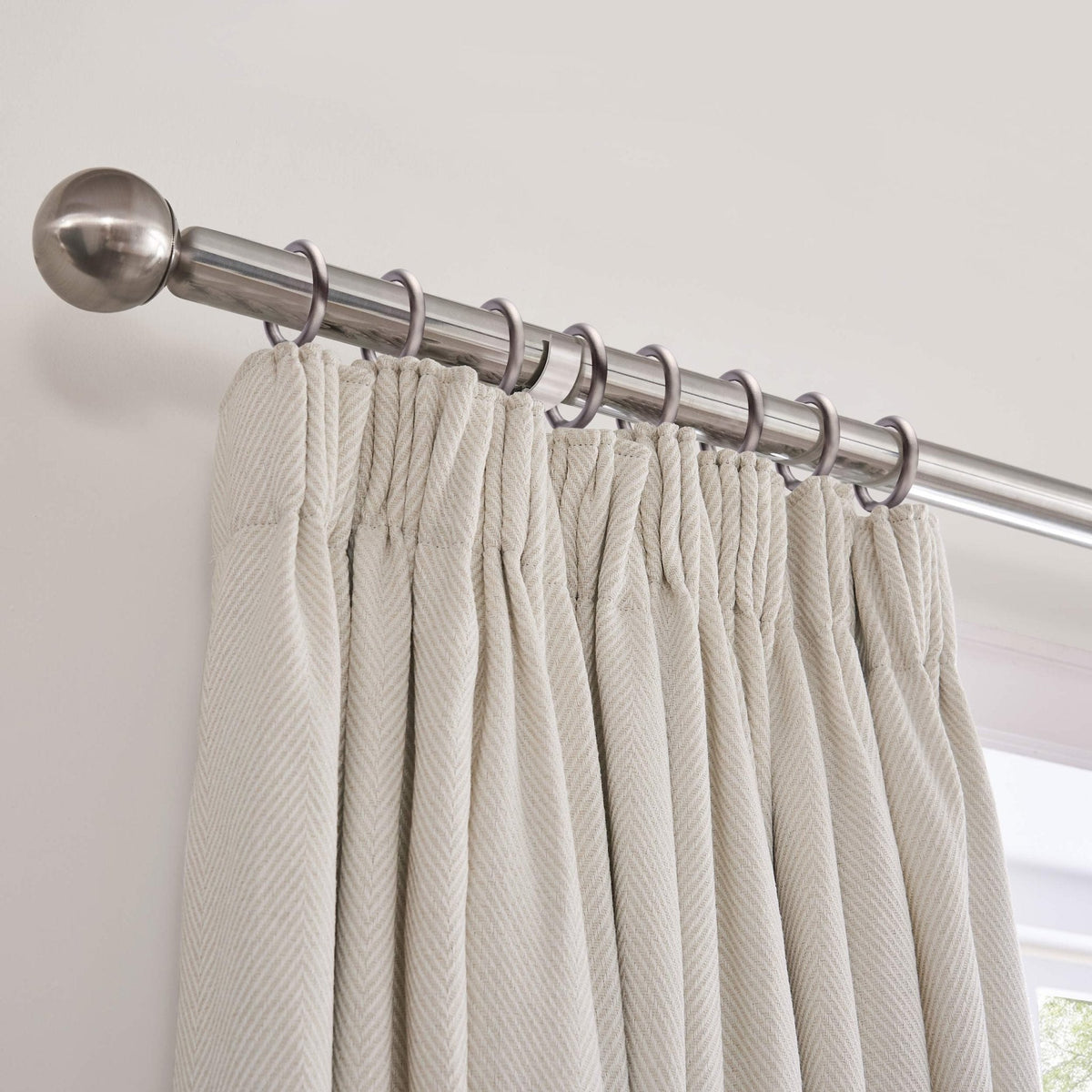Dusklia - Herringbone Thermal Blackout Pencil Pleat Curtains - Off White