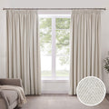 Dusklia - Herringbone Thermal Blackout Pencil Pleat Curtains - Off White