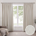 Dusklia - Herringbone Thermal Blackout Pencil Pleat Curtains - Off White
