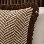 Dusklia - Herringbone Tufted Edge Cushion Cover - Chocolate