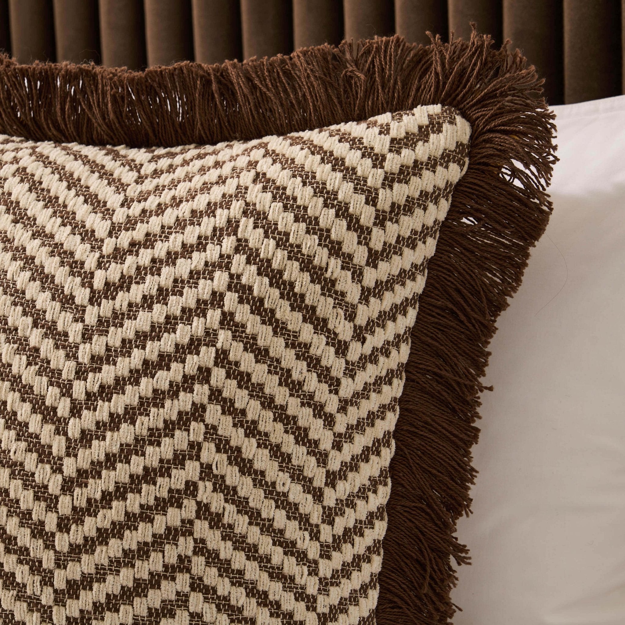 Dusklia - Herringbone Tufted Edge Cushion Cover - Chocolate