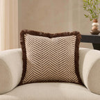 Dusklia - Herringbone Tufted Edge Sofa Cushion Cover - Chocolate