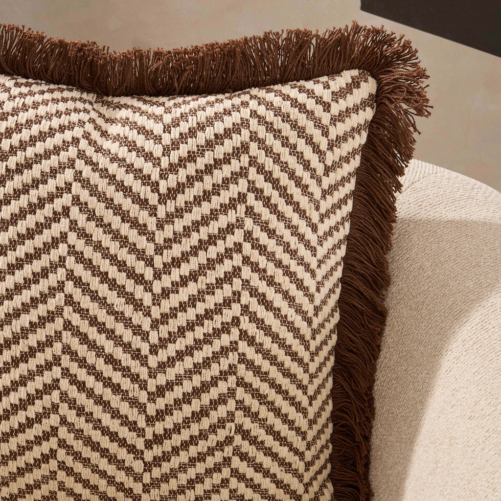 Dusklia - Herringbone Tufted Edge Sofa Cushion Cover - Chocolate