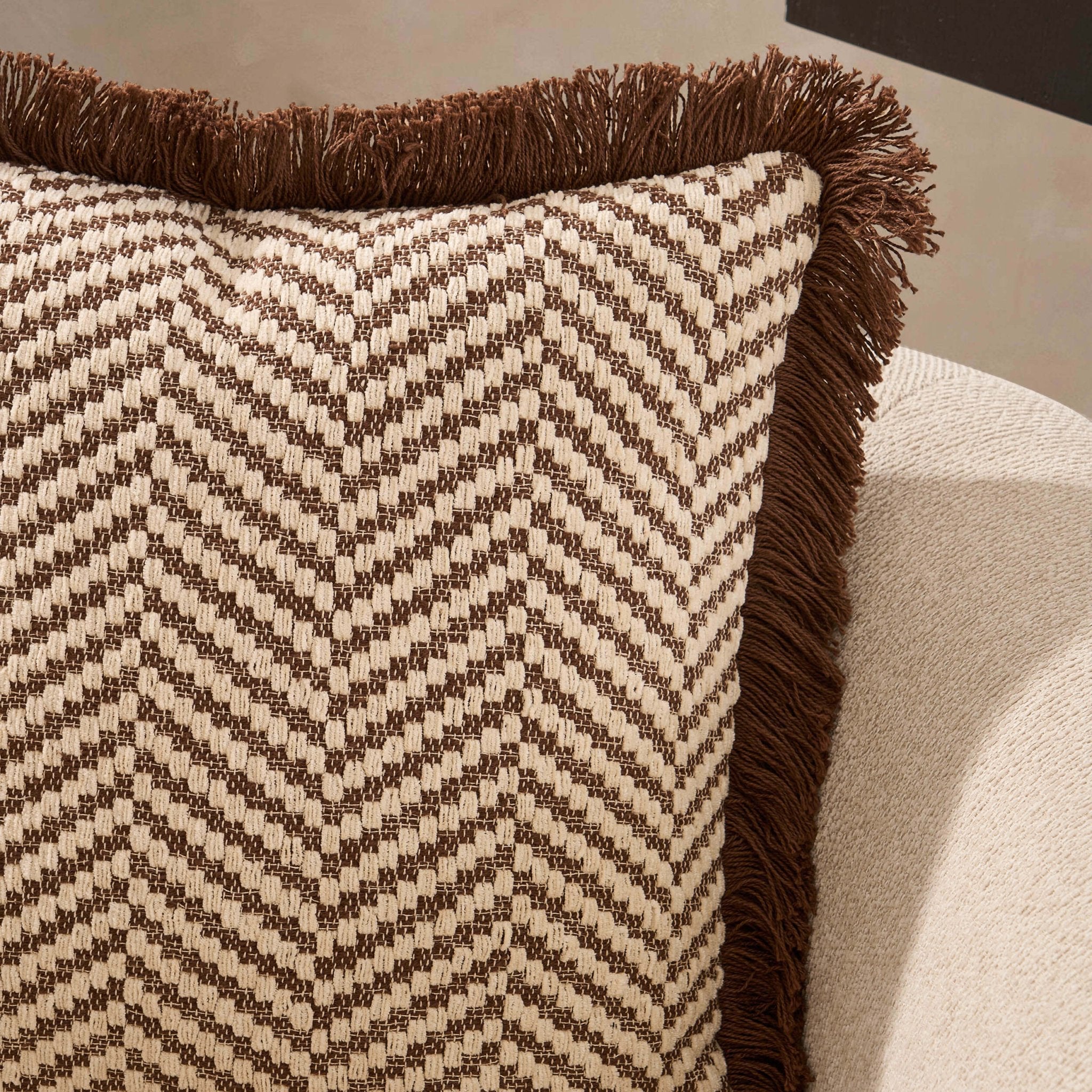 Dusklia - Herringbone Tufted Edge Sofa Cushion Cover - Chocolate