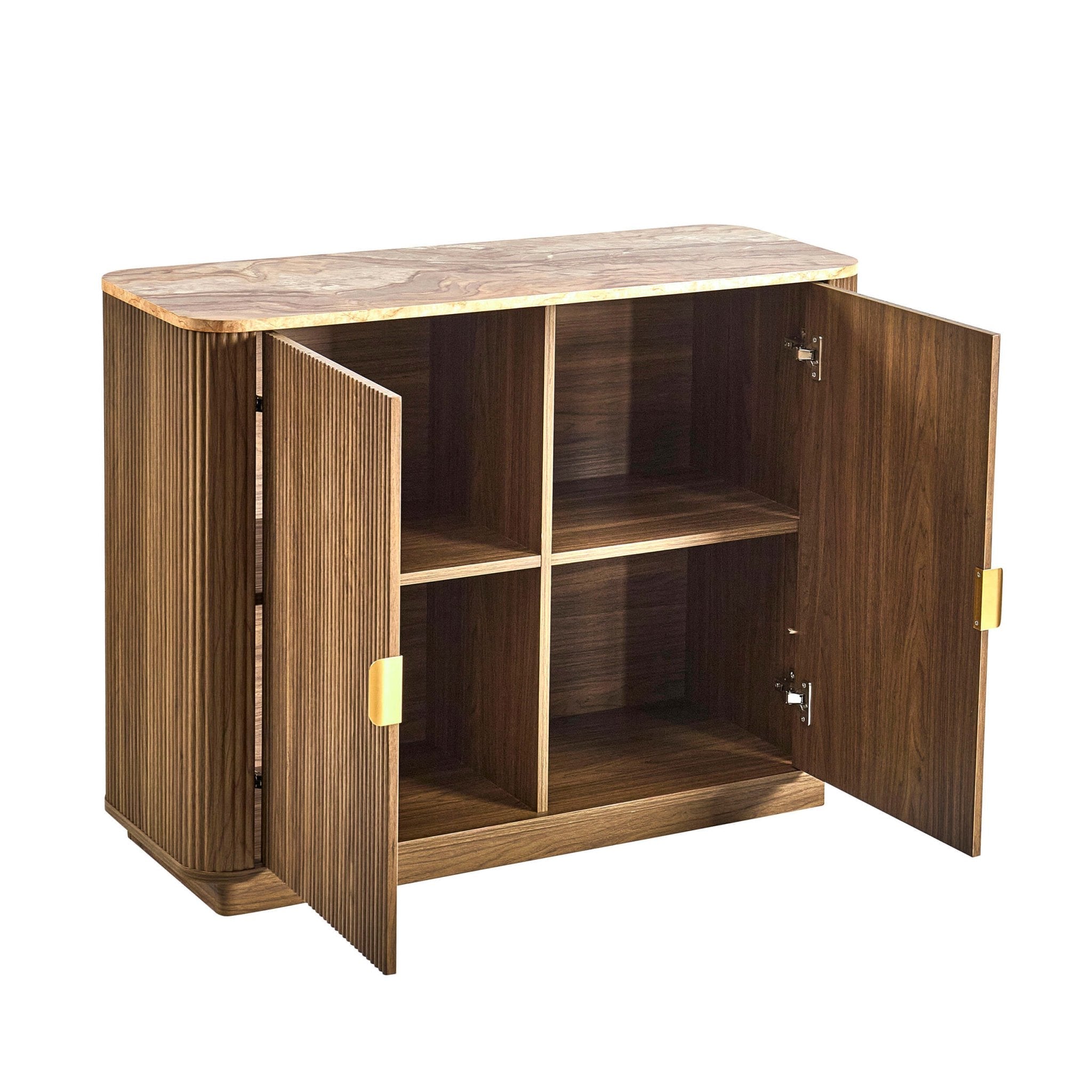 Bahut 2 portes Hettie - Bois moyen/Dessus effet marbre