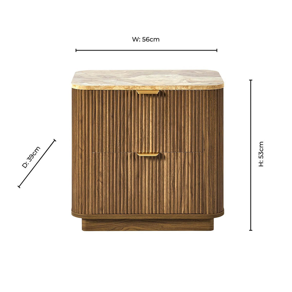 Table de chevet Hettie 2 tiroirs - Bois moyen/Plateau effet marbre