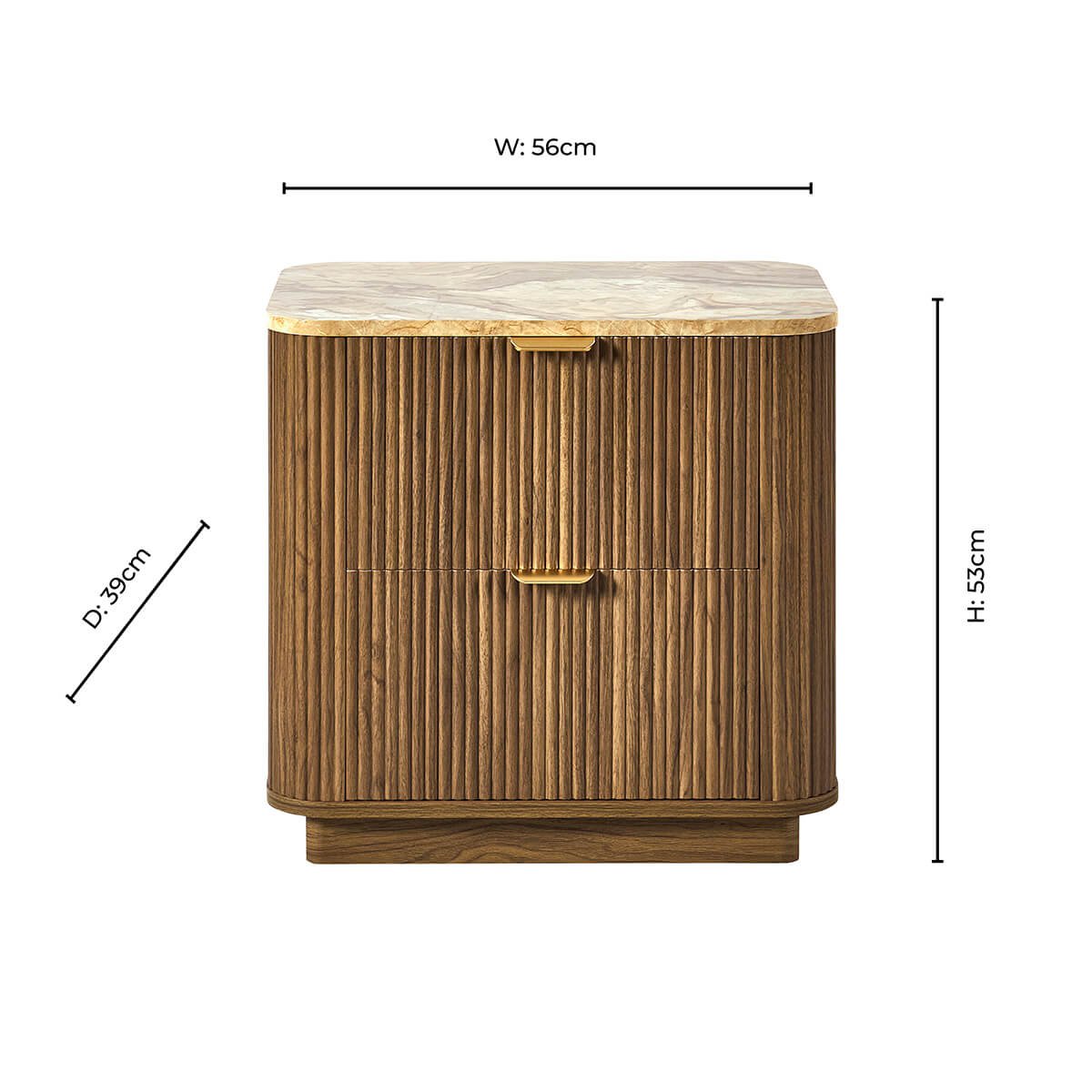 Table de chevet Hettie 2 tiroirs - Bois moyen/Plateau effet marbre