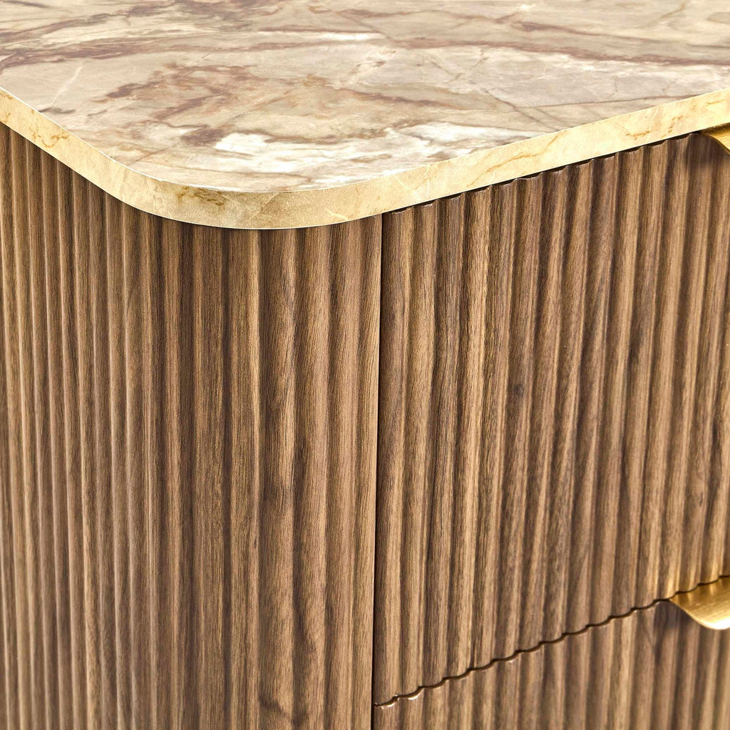 Table de chevet Hettie 2 tiroirs - Bois moyen/Plateau effet marbre