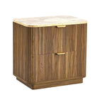 Dusklia - Hettie 2 Drawer Bedside Table - Mid Wood/ Marble Effect Top