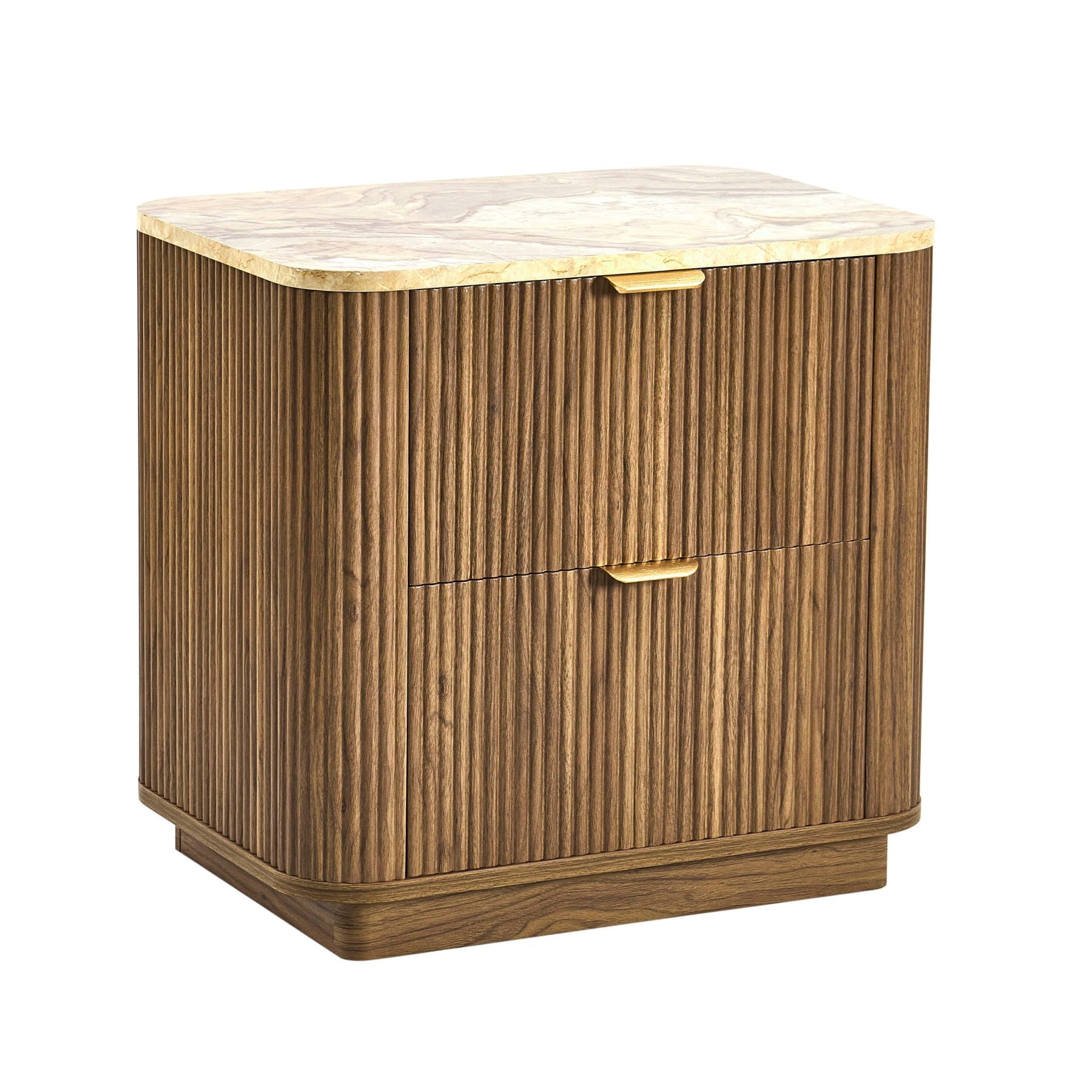 Table de chevet Hettie 2 tiroirs - Bois moyen/Plateau effet marbre