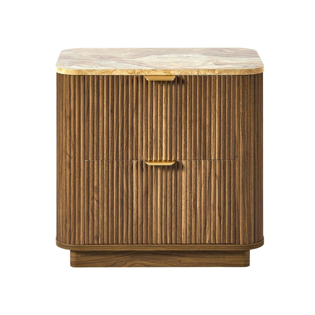Table de chevet Hettie 2 tiroirs - Bois moyen/Plateau effet marbre