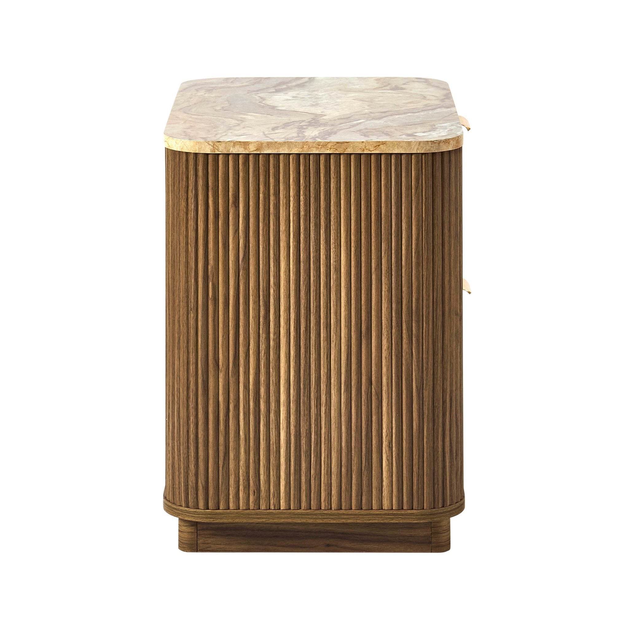 Table de chevet Hettie 2 tiroirs - Bois moyen/Plateau effet marbre