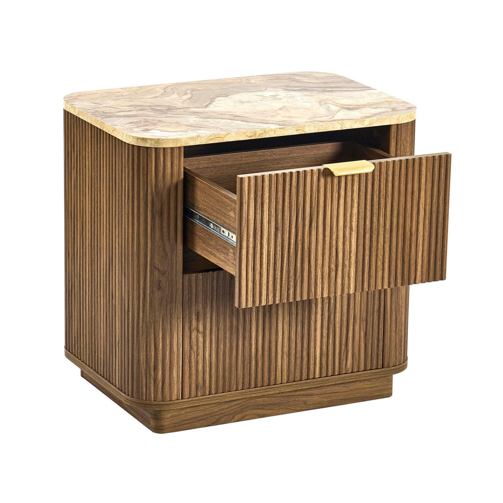 Table de chevet Hettie 2 tiroirs - Bois moyen/Plateau effet marbre