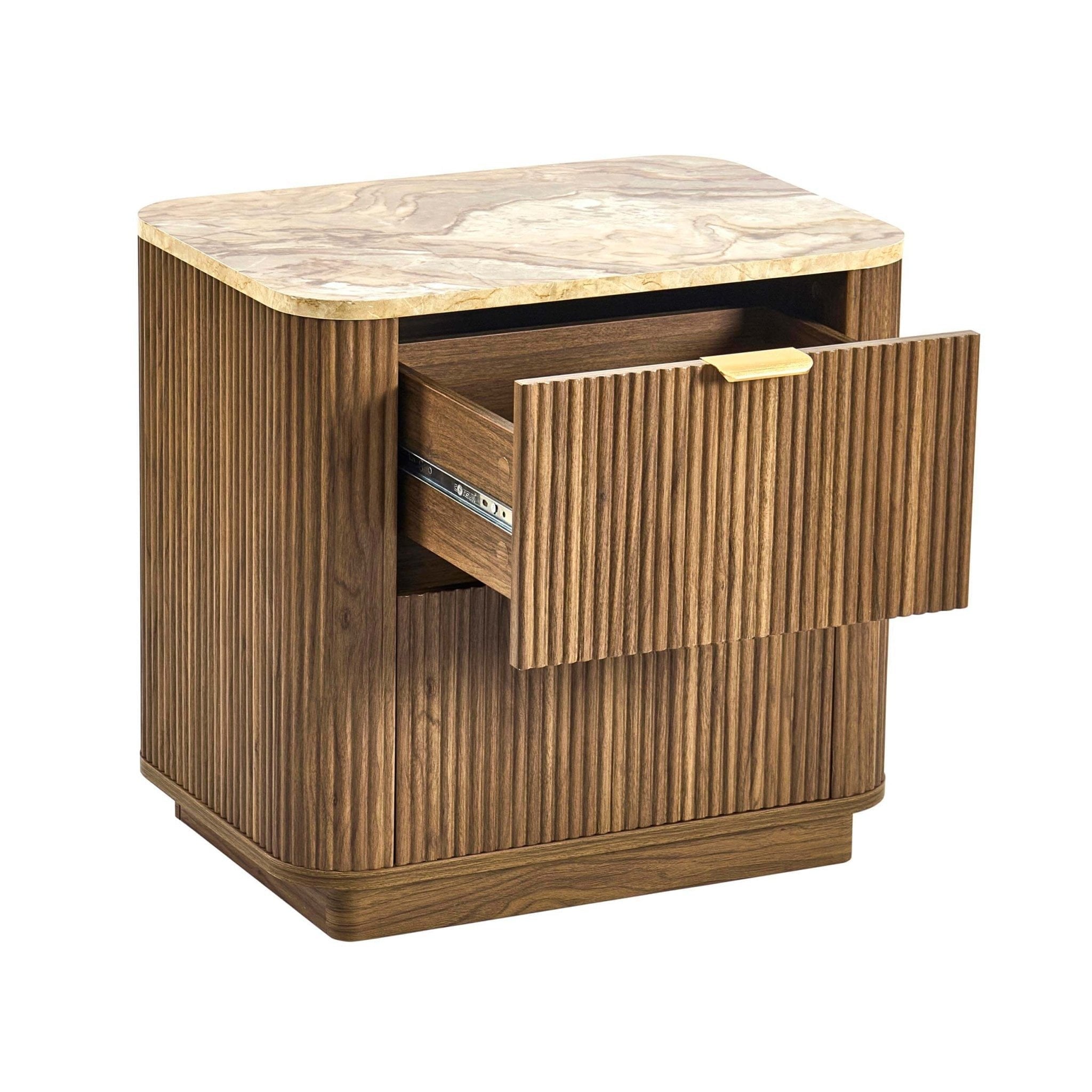 Table de chevet Hettie 2 tiroirs - Bois moyen/Plateau effet marbre