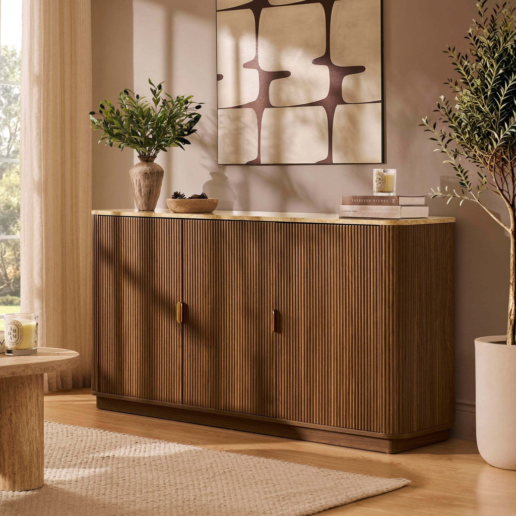 Buffet 3 portes Hettie - Bois moyen/Dessus effet marbre