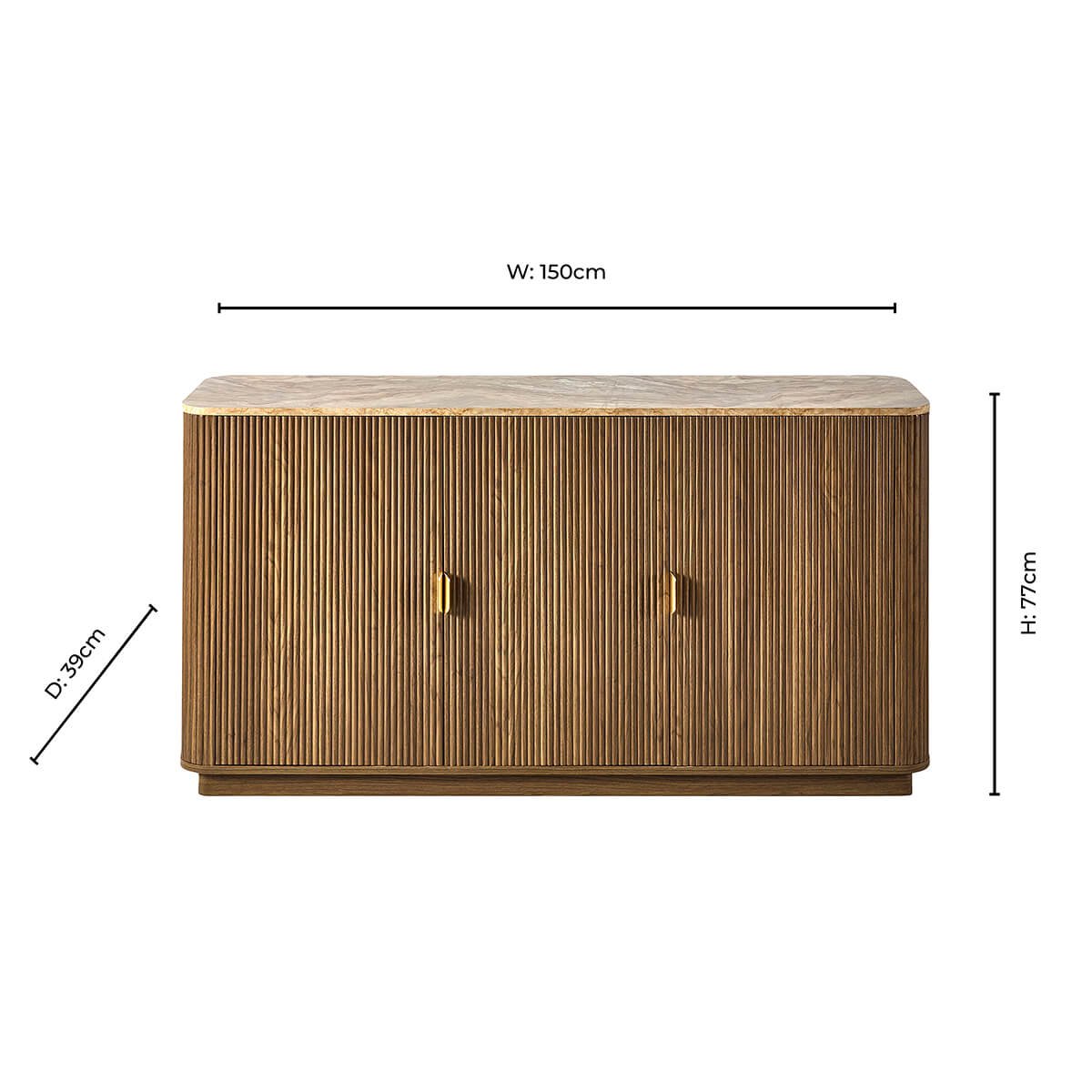 Buffet 3 portes Hettie - Bois moyen/Dessus effet marbre