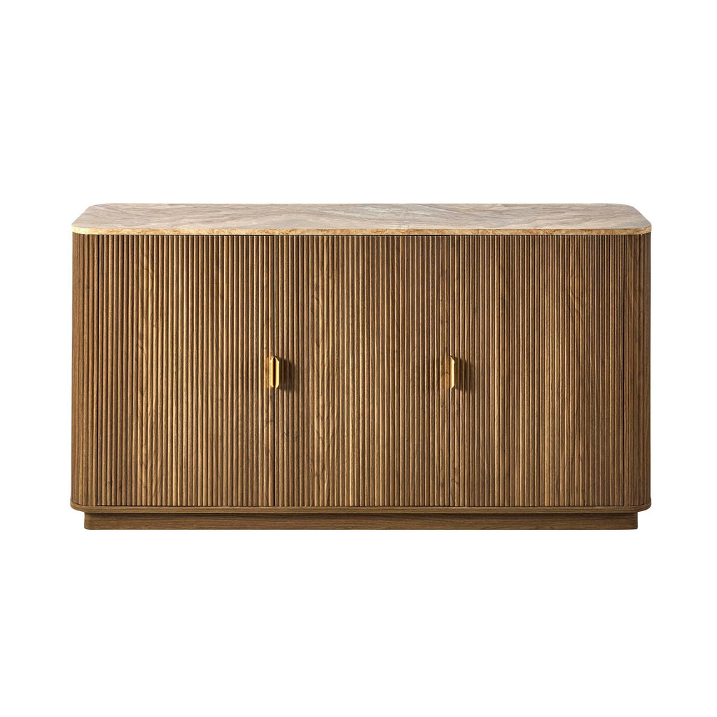 Buffet 3 portes Hettie - Bois moyen/Dessus effet marbre