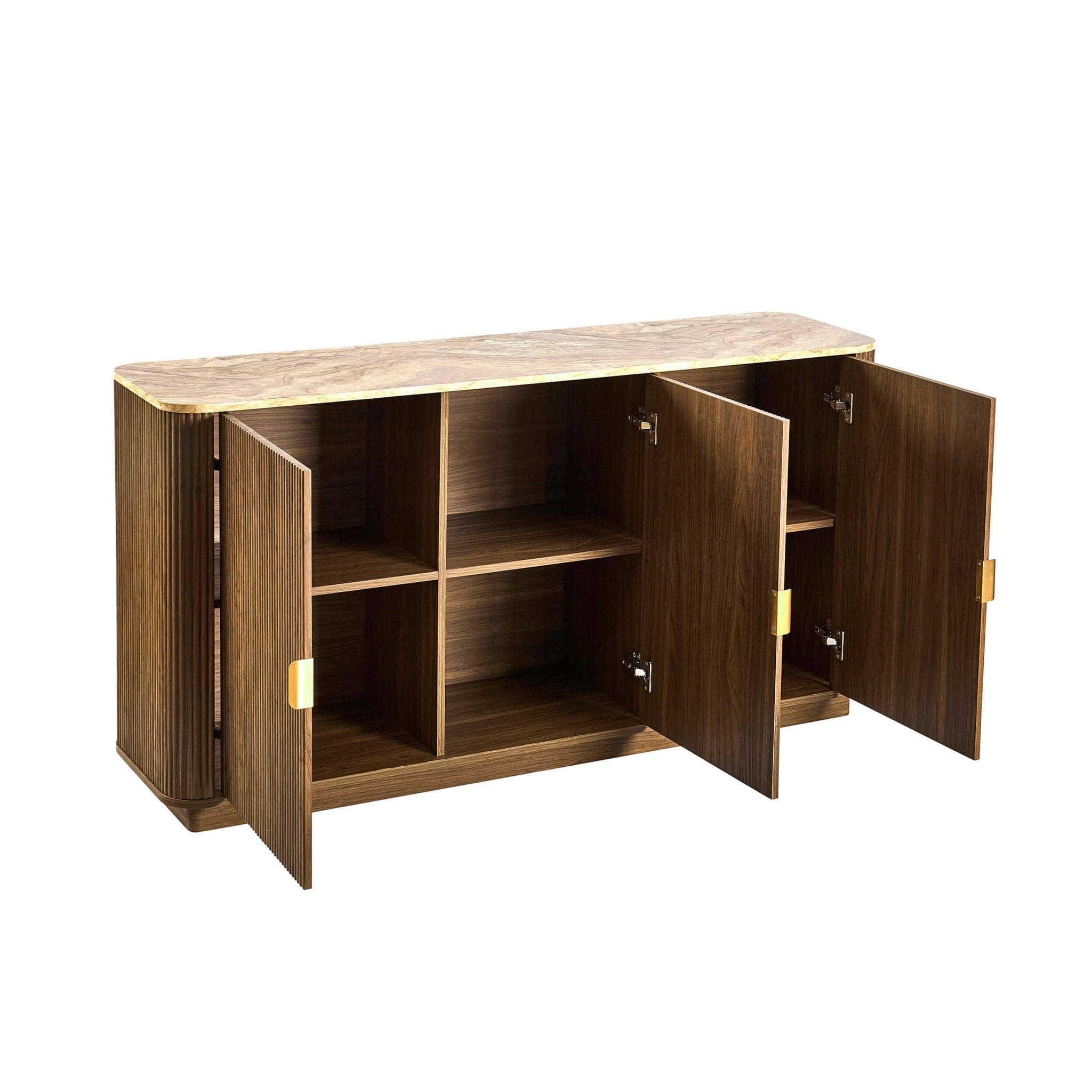 Buffet 3 portes Hettie - Bois moyen/Dessus effet marbre