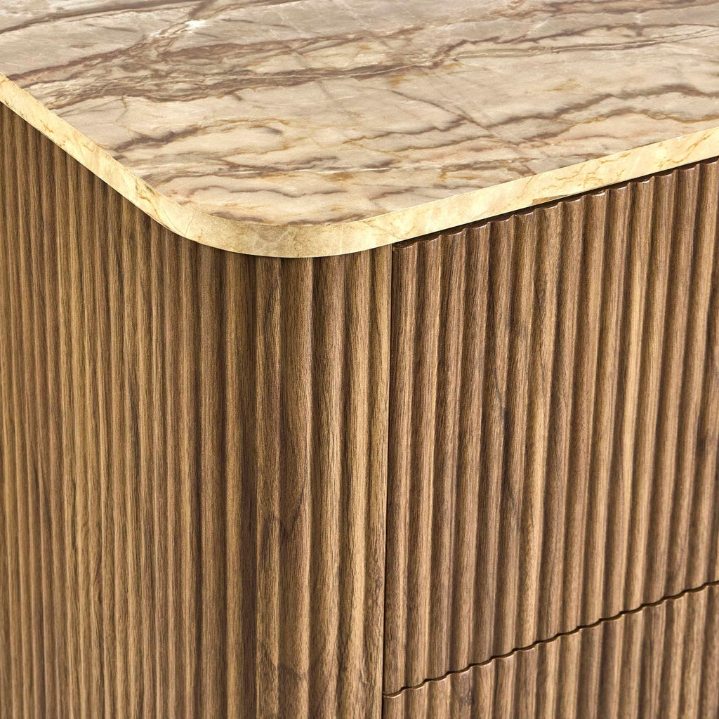 Commode 3 tiroirs Hettie - Bois moyen / Plateau effet marbre