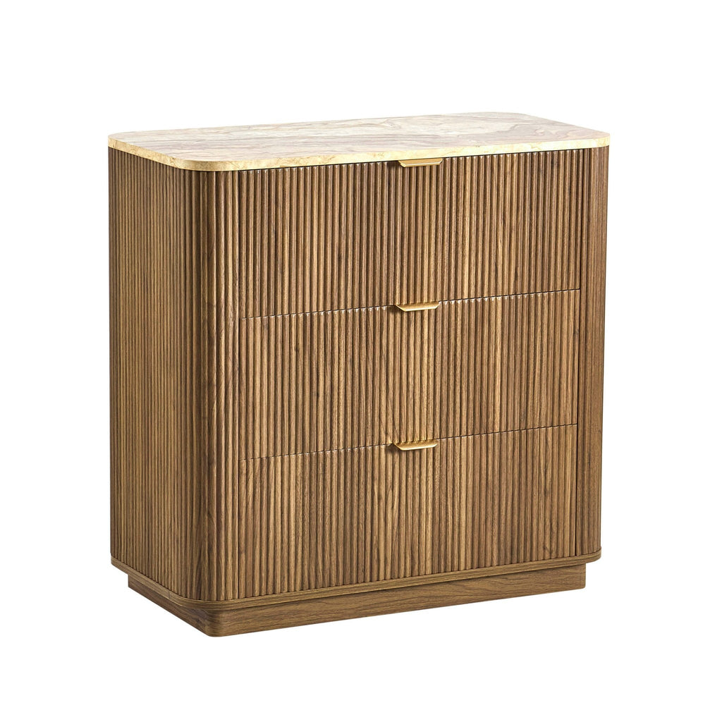 Commode 3 tiroirs Hettie - Bois moyen / Plateau effet marbre