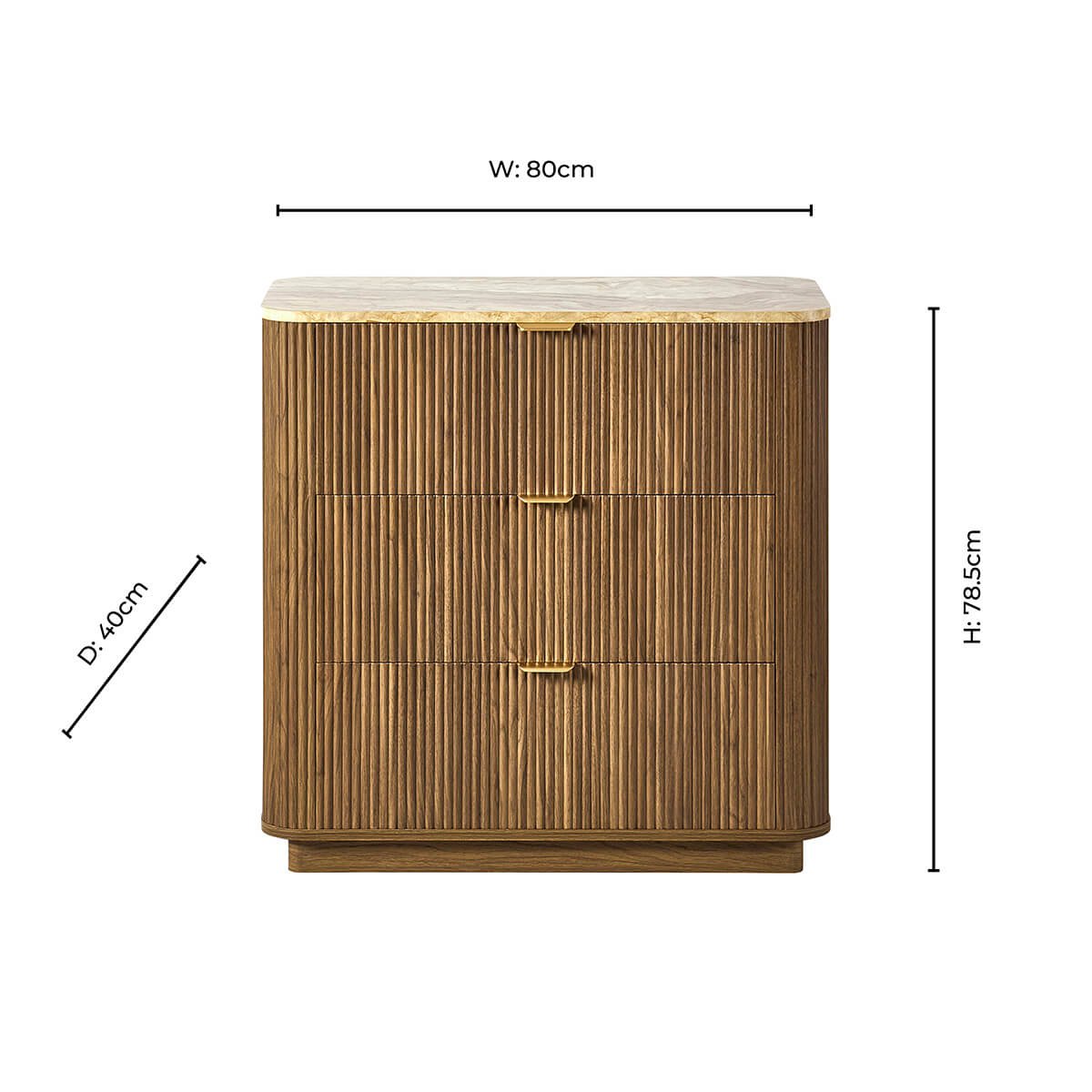 Commode 3 tiroirs Hettie - Bois moyen / Plateau effet marbre