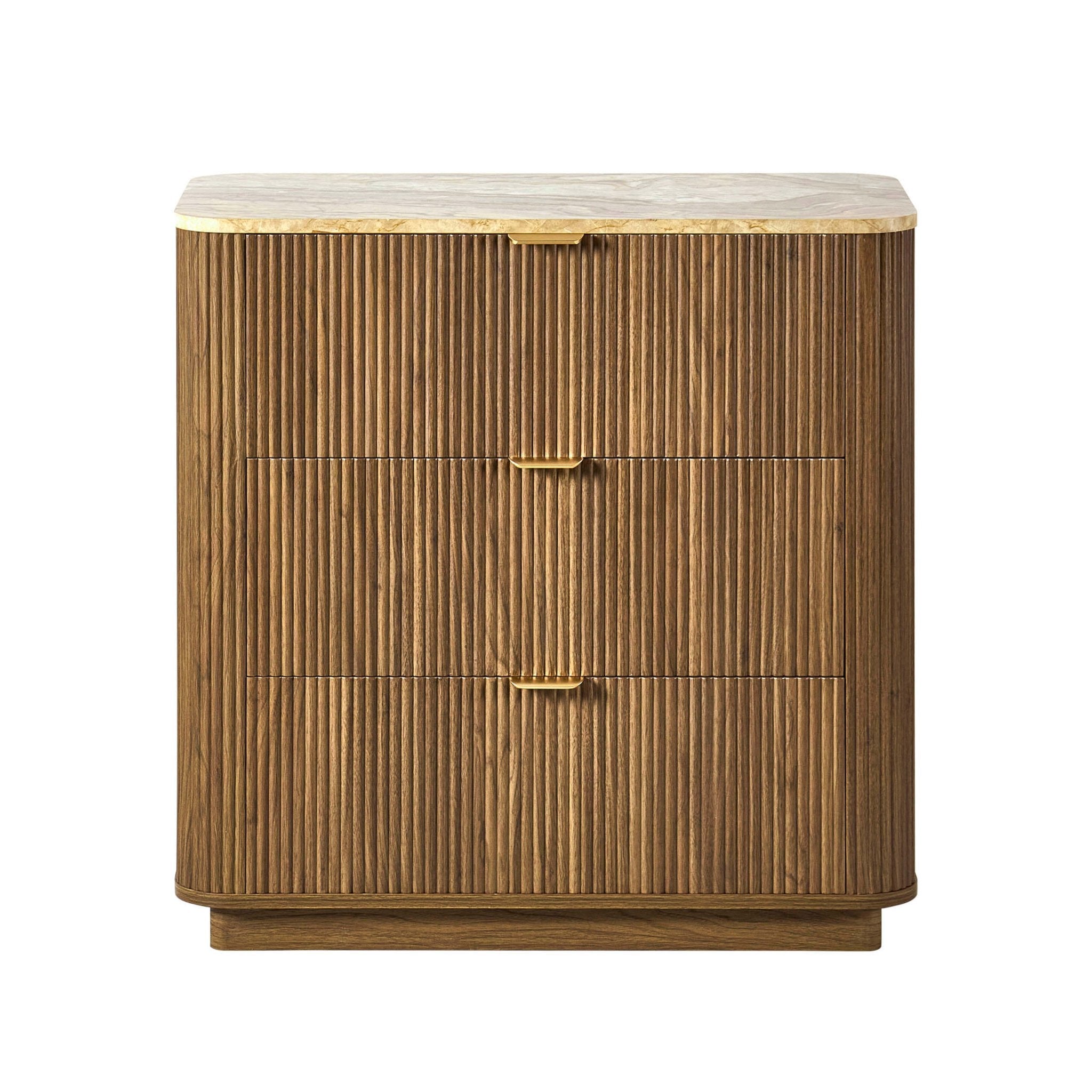Commode 3 tiroirs Hettie - Bois moyen / Plateau effet marbre