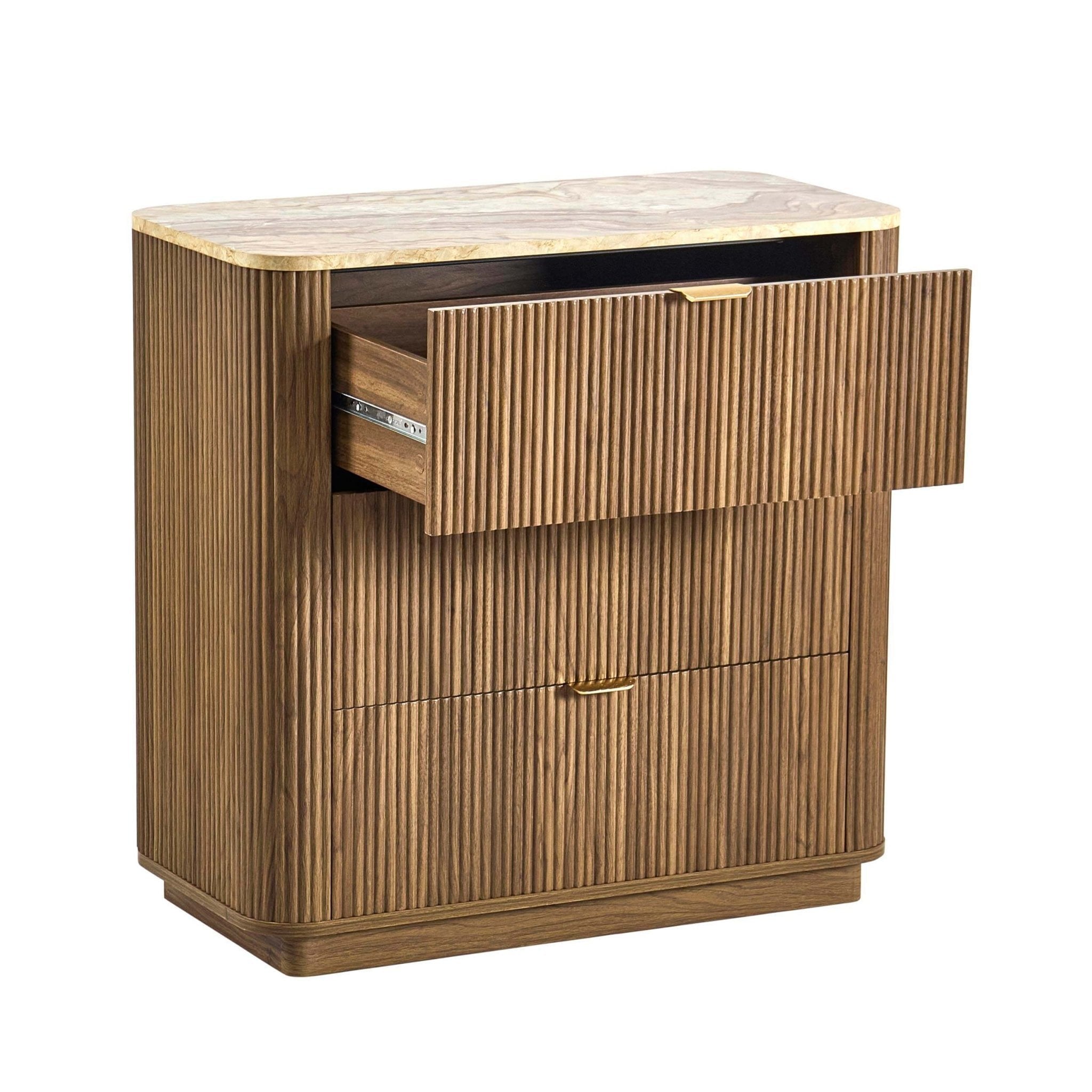 Commode 3 tiroirs Hettie - Bois moyen / Plateau effet marbre