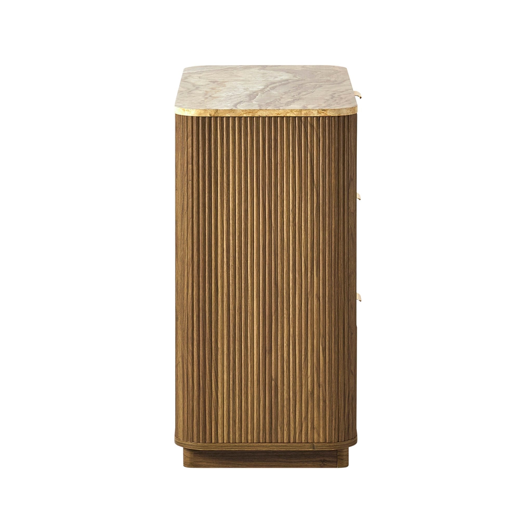 Commode 3 tiroirs Hettie - Bois moyen / Plateau effet marbre