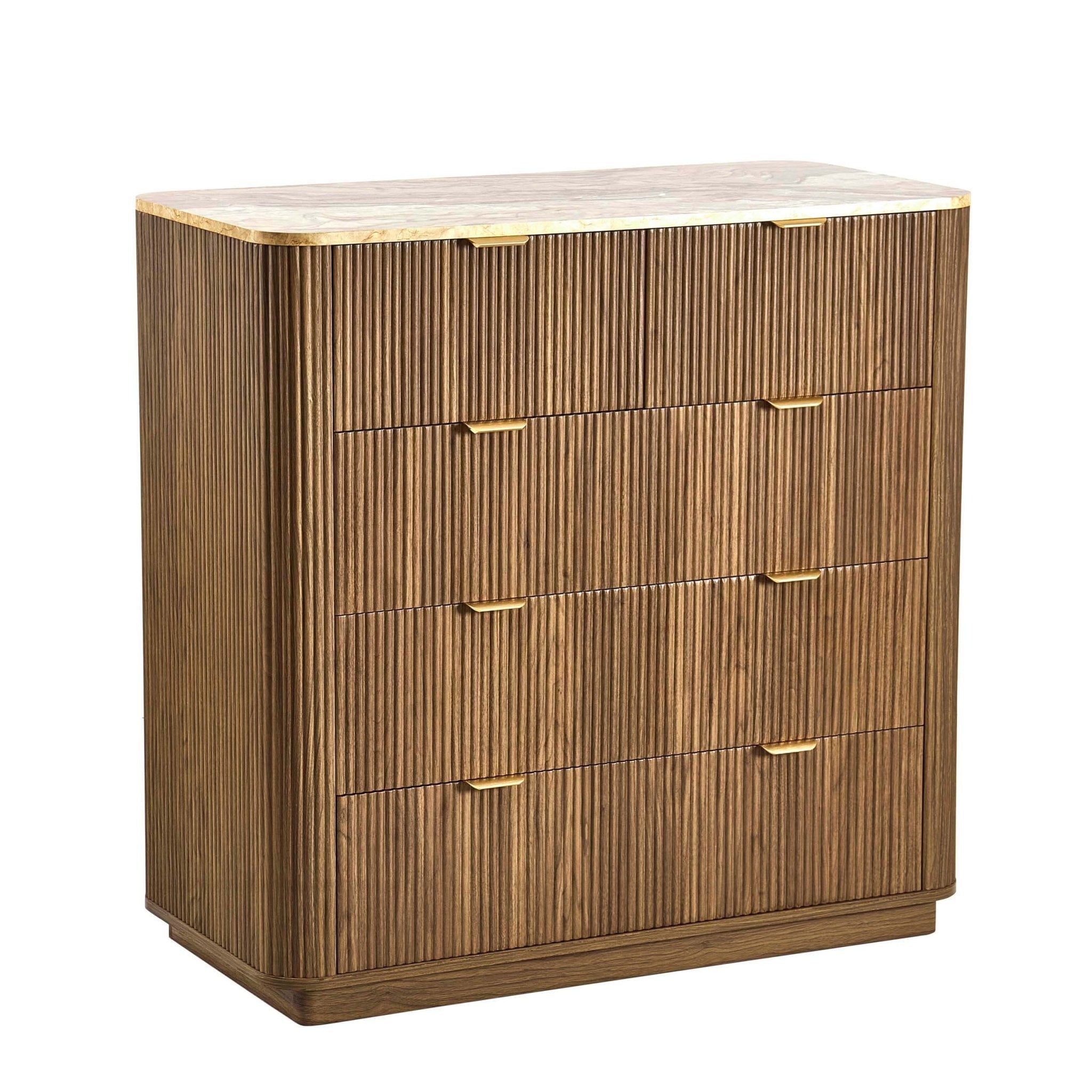Commode Hettie 5 tiroirs - Bois moyen/Dessus effet marbre