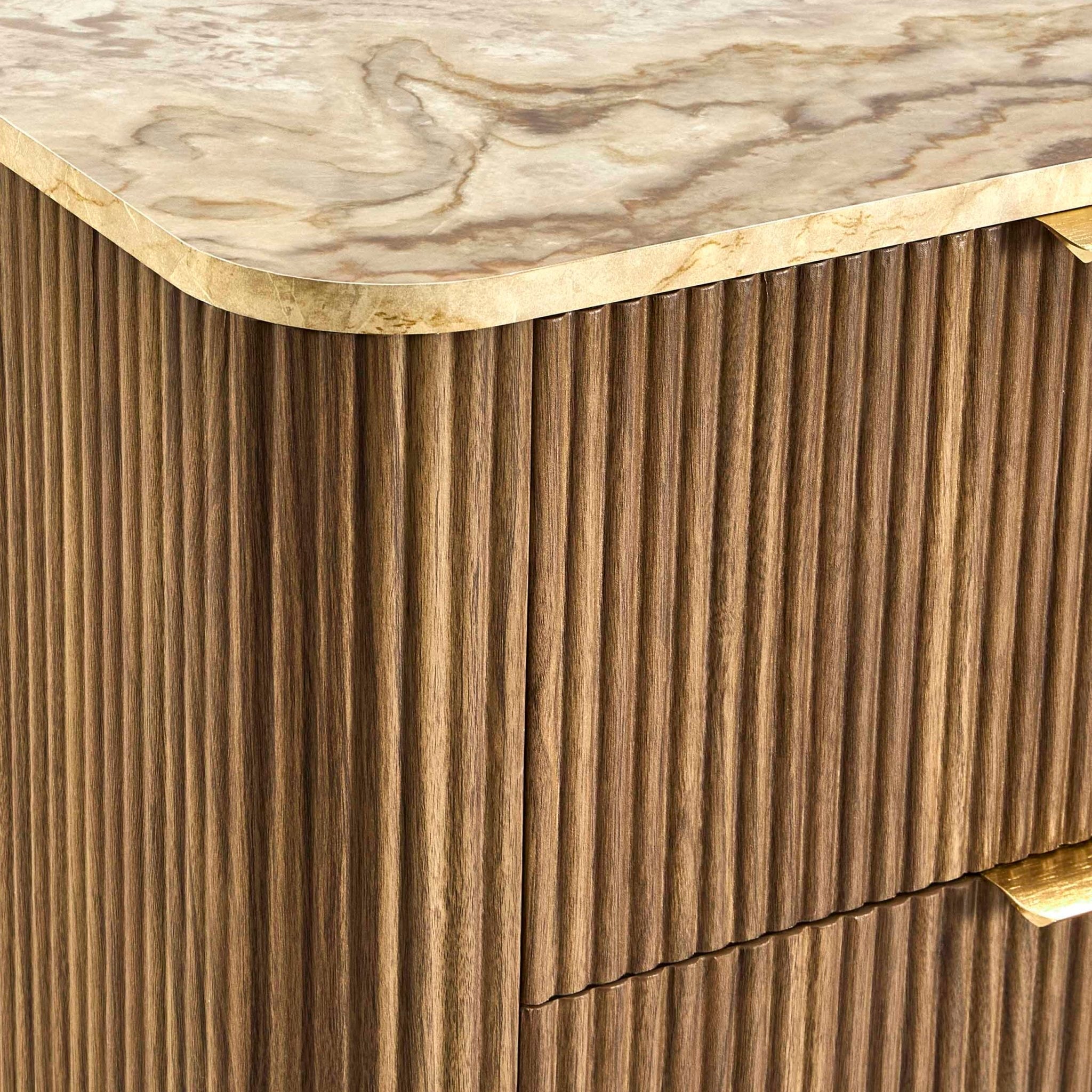 Commode Hettie 5 tiroirs - Bois moyen/Dessus effet marbre