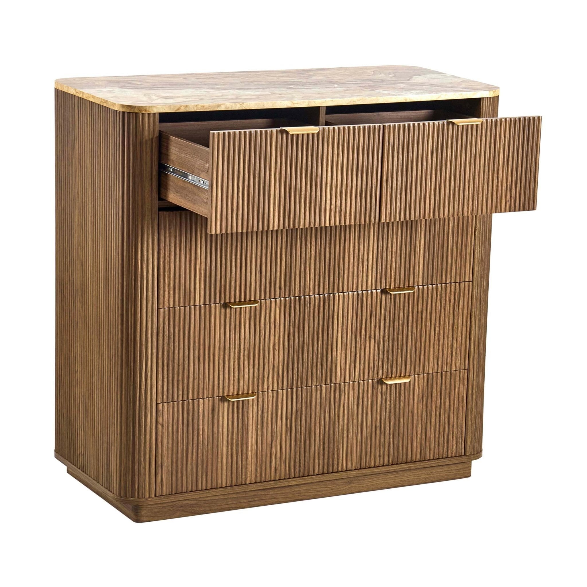 Commode Hettie 5 tiroirs - Bois moyen/Dessus effet marbre