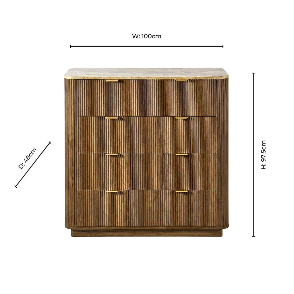 Commode Hettie 5 tiroirs - Bois moyen/Dessus effet marbre