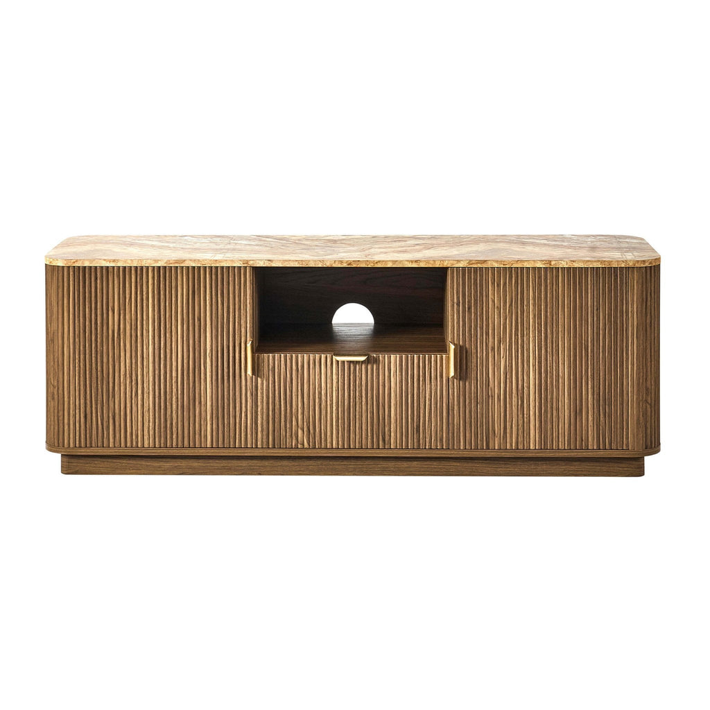 Meuble TV Hettie 2 portes - Buffet - Bois moyen/Plateau effet marbre