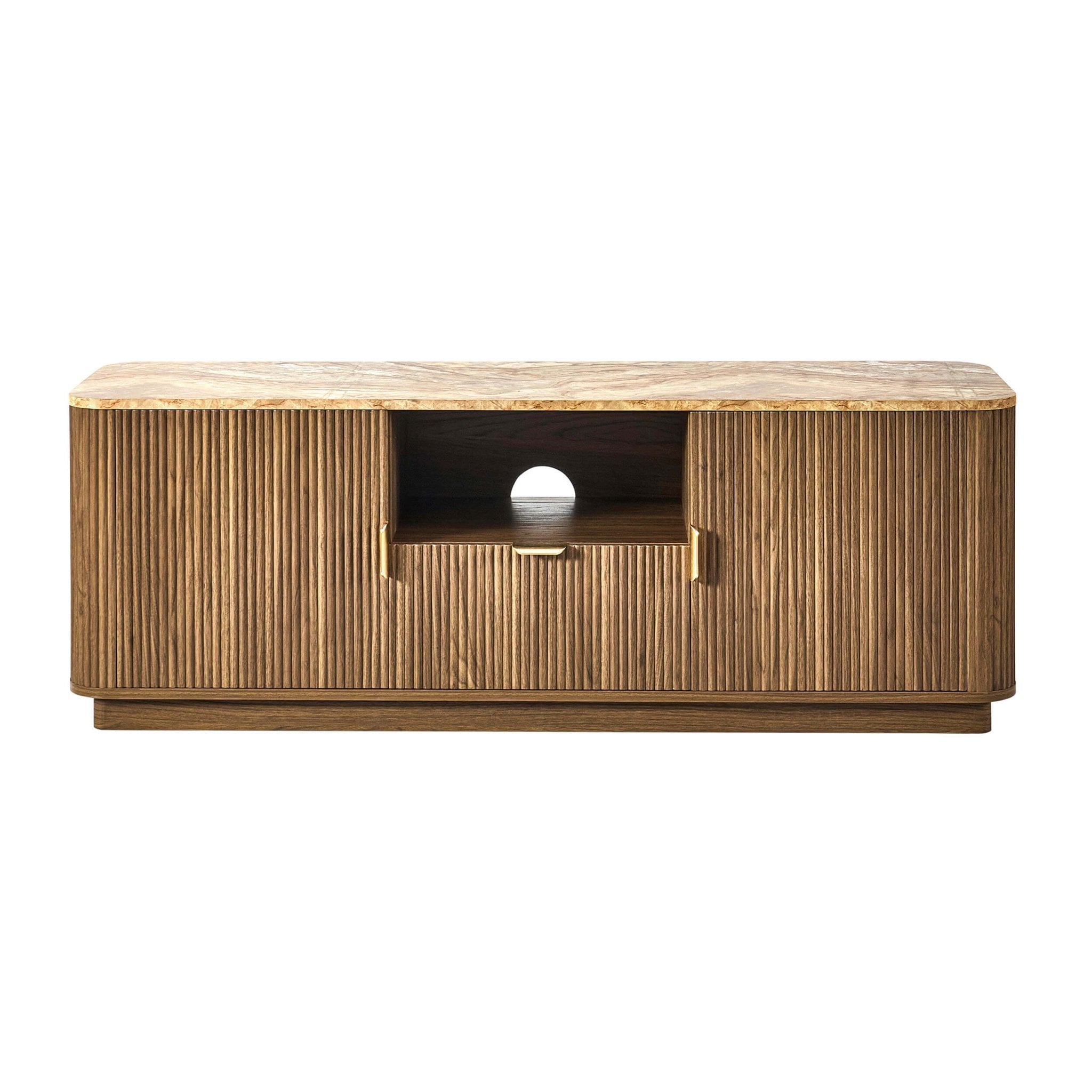 Meuble TV Hettie 2 portes - Buffet - Bois moyen/Plateau effet marbre