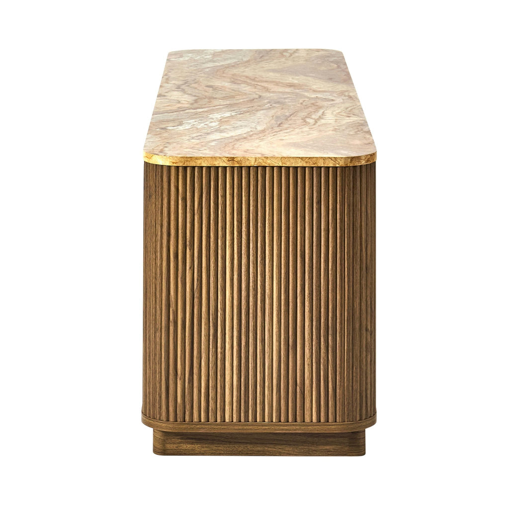 Meuble TV Hettie 2 portes - Buffet - Bois moyen/Plateau effet marbre