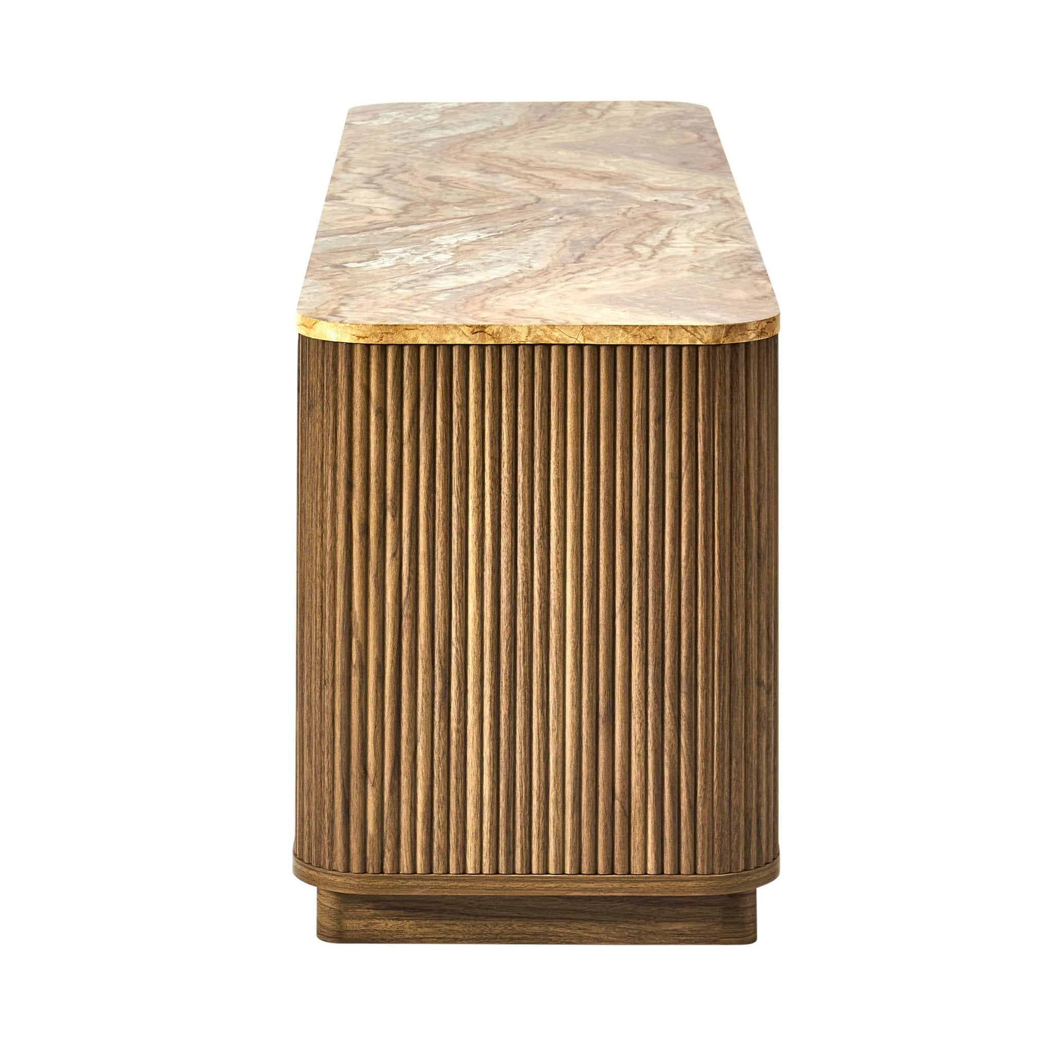 Meuble TV Hettie 2 portes - Buffet - Bois moyen/Plateau effet marbre
