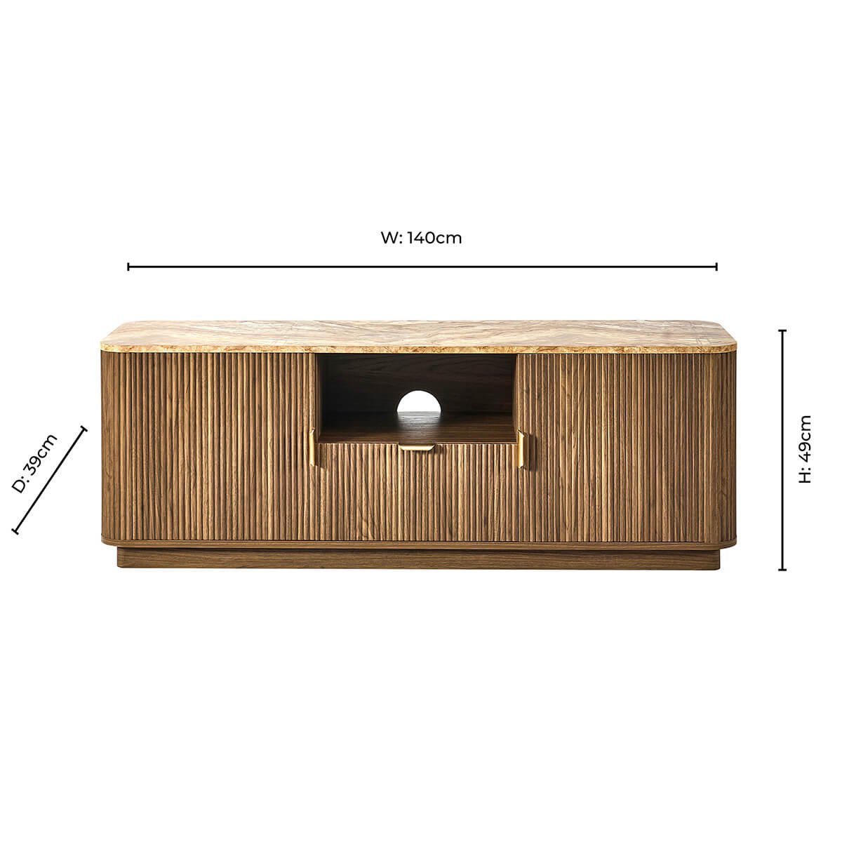 Meuble TV Hettie 2 portes - Buffet - Bois moyen/Plateau effet marbre