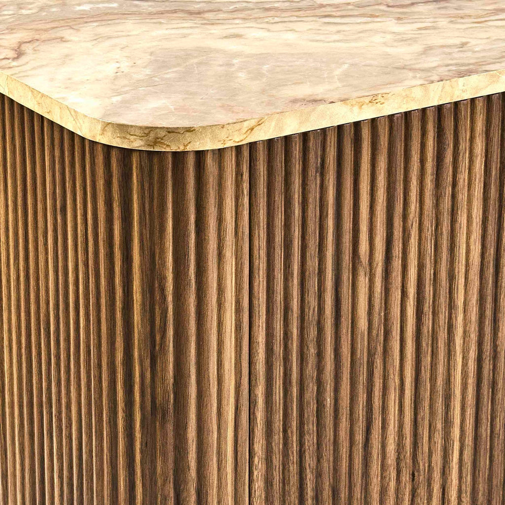 Meuble TV Hettie 2 portes - Buffet - Bois moyen/Plateau effet marbre