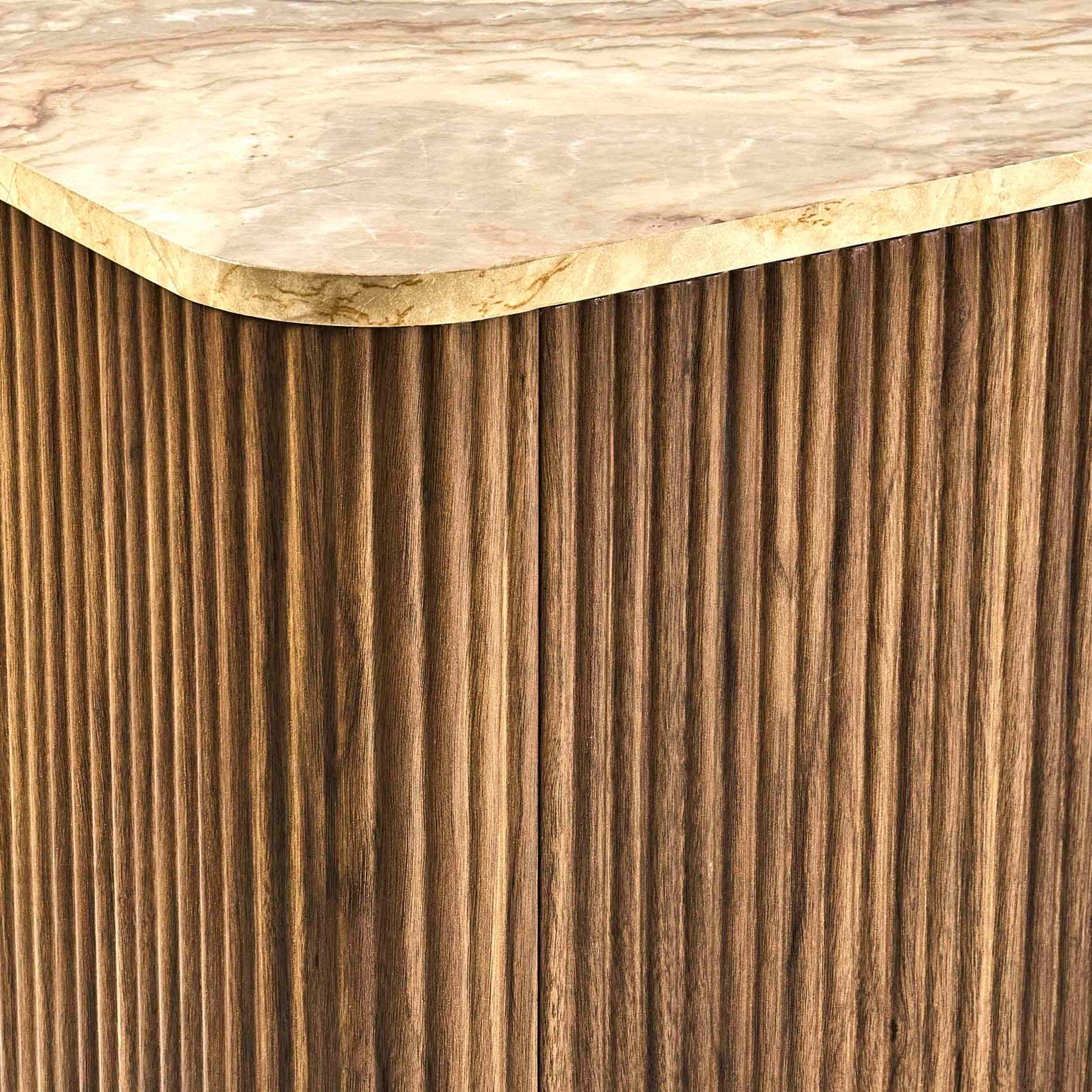Meuble TV Hettie 2 portes - Buffet - Bois moyen/Plateau effet marbre
