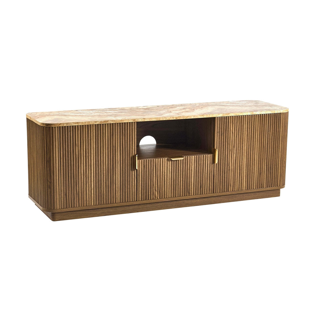 Meuble TV Hettie 2 portes - Buffet - Bois moyen/Plateau effet marbre