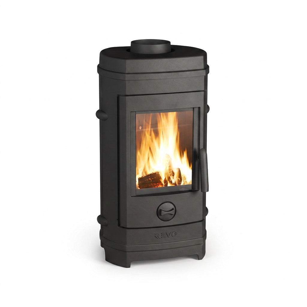 Poêle à bois REVO 7 kW en fonte – Chargement frontal – Bûches 35 cm
