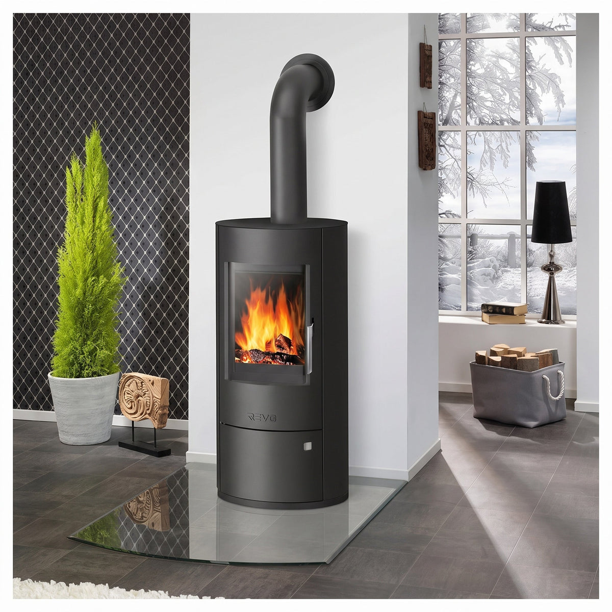 Poêle à bois REVO 7 kW – Acier – Triple combustion – Sortie dessus/arrière
