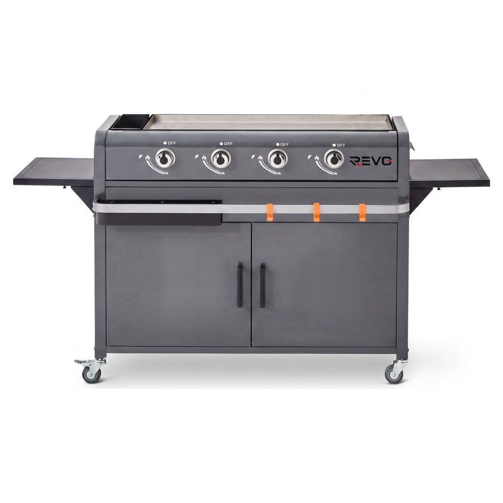 Plancha Gaz REVO Cordoba XL – Plaque Inox – 4 Brûleurs – Chariot Inclus – 9,6 kW
