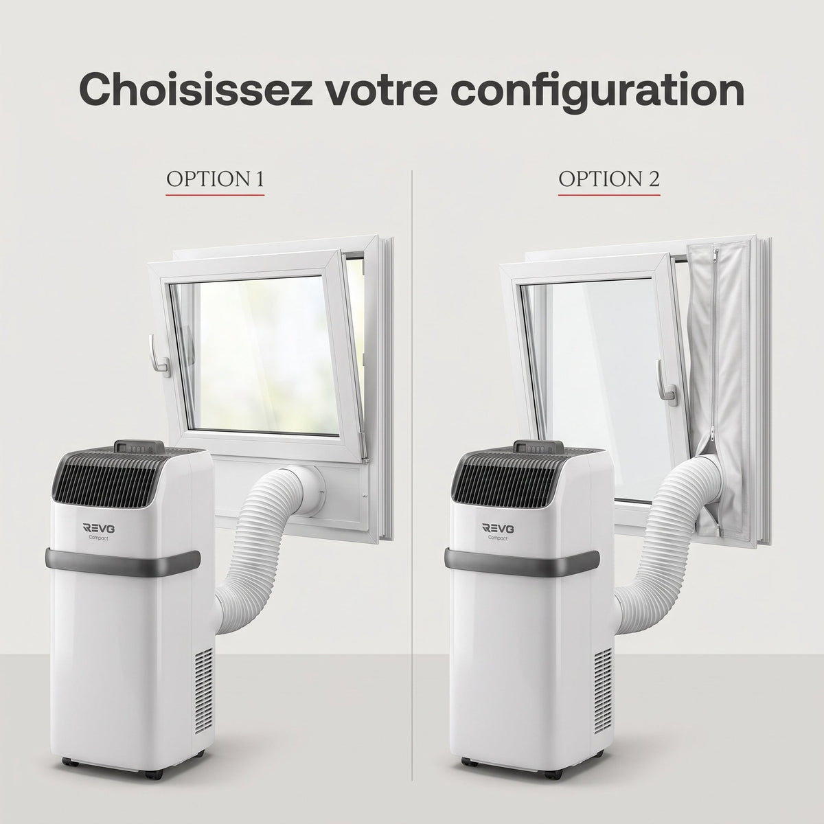 Climatiseur Mobile REVO Compact – 8 300 BTU – 2,1 kW – 3-en-1 – 52 dB – Classe A