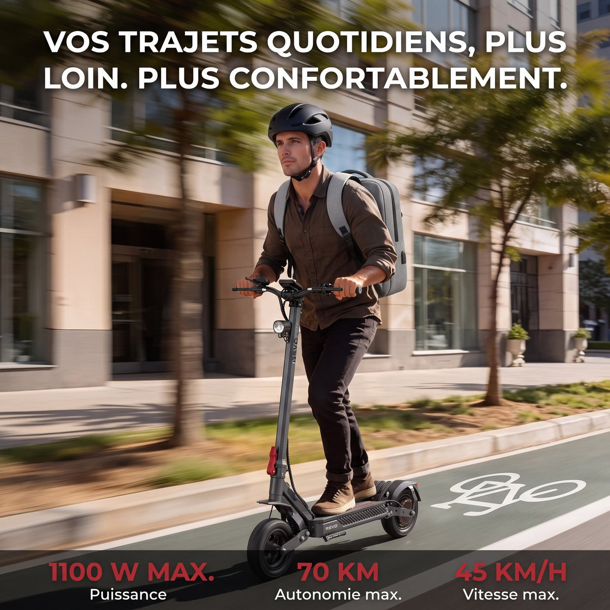 Trottinette Électrique REVO Vector – 1100 W Max. – Autonomie 70 km – Batterie 48 V 13 Ah – Pneus 10" – Suspension & NFC