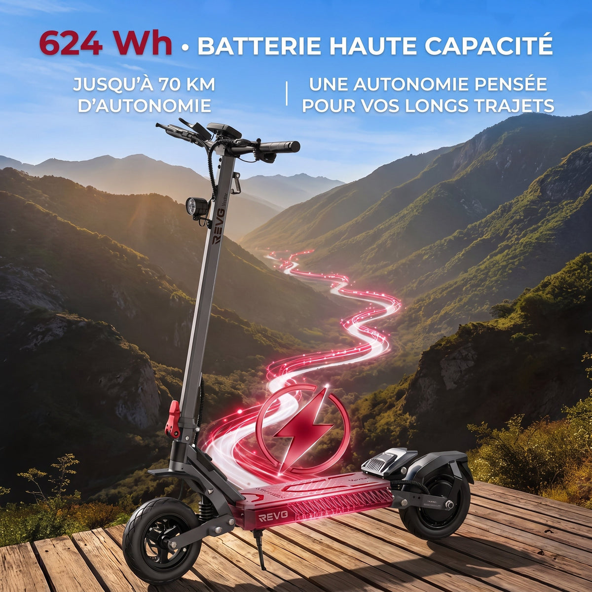 Trottinette Électrique REVO Vector – 1100 W Max. – Autonomie 70 km – Batterie 48 V 13 Ah – Pneus 10" – Suspension & NFC