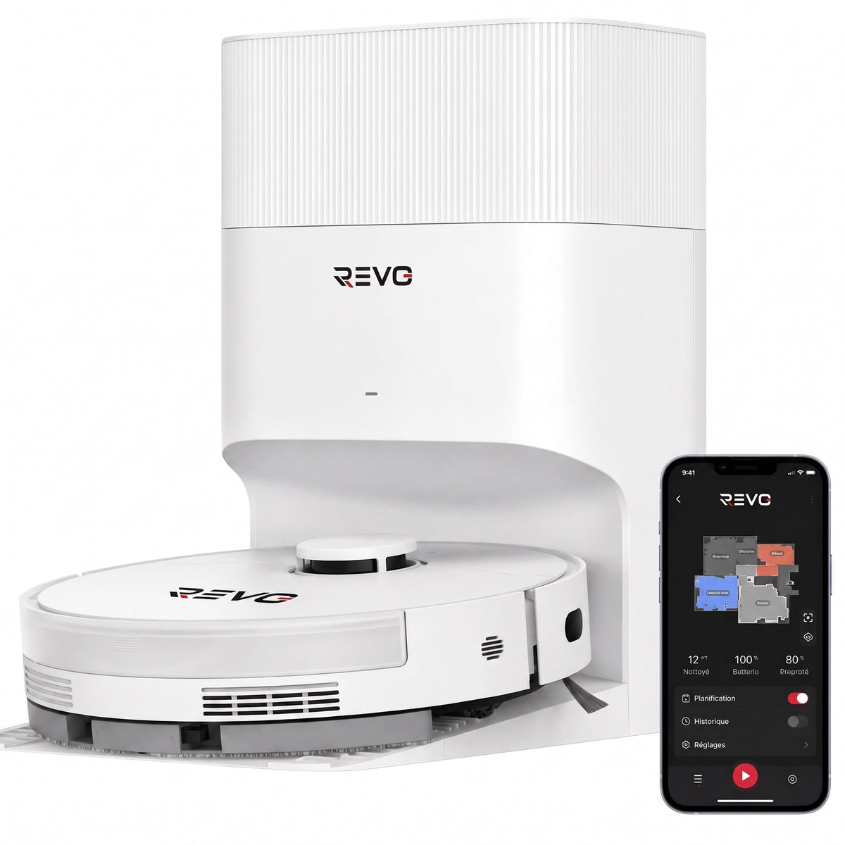 Robot Aspirateur Laveur REVO Vortex 13 –  13 000 Pa avec Station Auto-Vidage & Navigation Laser