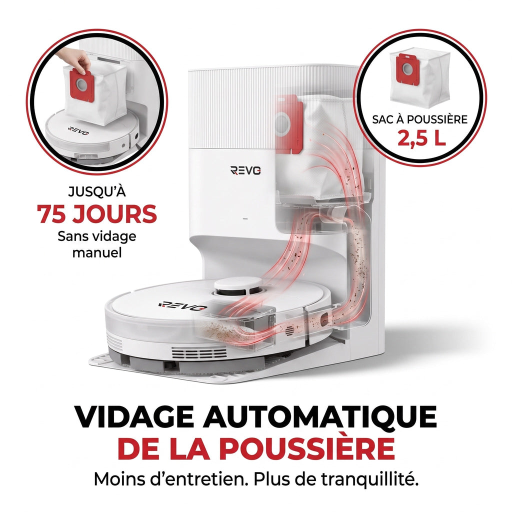 Robot Aspirateur Laveur REVO Vortex 13 –  13 000 Pa avec Station Auto-Vidage & Navigation Laser